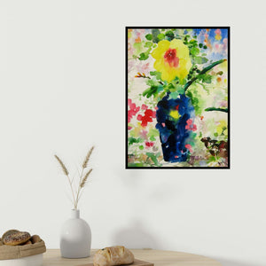 In-situ view of Manas Biswas's 'Flower Vase With Nature (Sunny Spot)' painting in a room