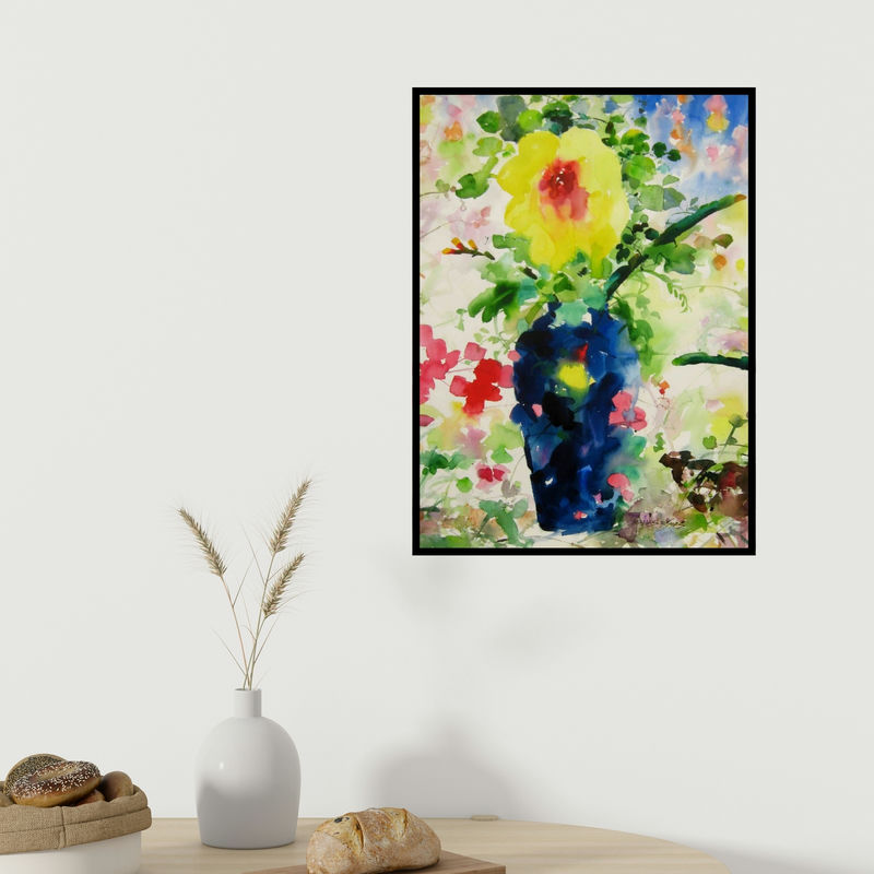 In-situ view of Manas Biswas's 'Flower Vase With Nature (Sunny Spot)' painting in a room