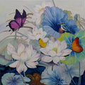 Nature oil painting titled 'Flower With Birds Butterfly 3', 30x30 inches, by artist Sulakshana Dharmadhikari on Canvas