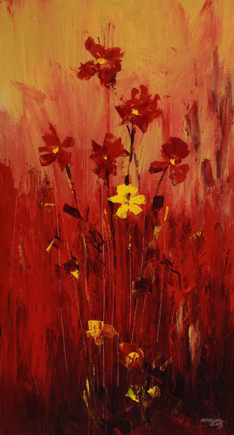 Nature acrylic painting titled 'Flowers 4', 24x18 inches, by artist Mopasang Valath on Canvas