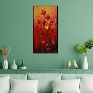 Preview of 'Flowers 4 (Radiant Rhapsody)' Painting by Mopasang Valath shown on a wall in a furnished room.