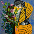 Flowers In November by Ranjith Raghupathy, Original Acrylic Figurative Painting on Canvas, X-Small Vertical Wall Art