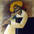 Figurative oil painting titled 'Flute II', 24x24 inches, by artist RAOSAHEB GURAV on Canvas