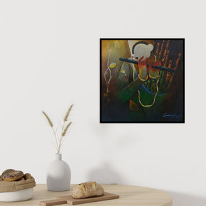 In-situ view of Anupam Pal's 'Flute Seller 2' painting in a room