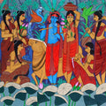 The Flutist' religious acrylic painting by artist Chetan Katigar, 52x70 inch, on canvas