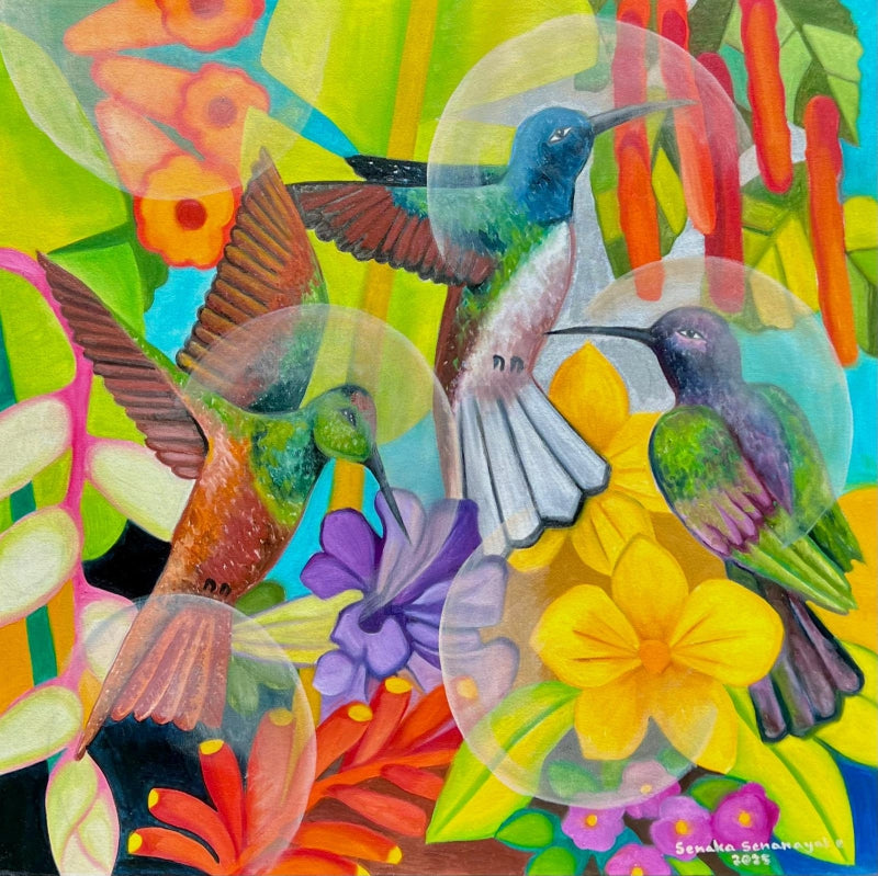 Fluttering Garden' nature oil painting by artist Senaka Senanayake, 36x36 inch, on canvas