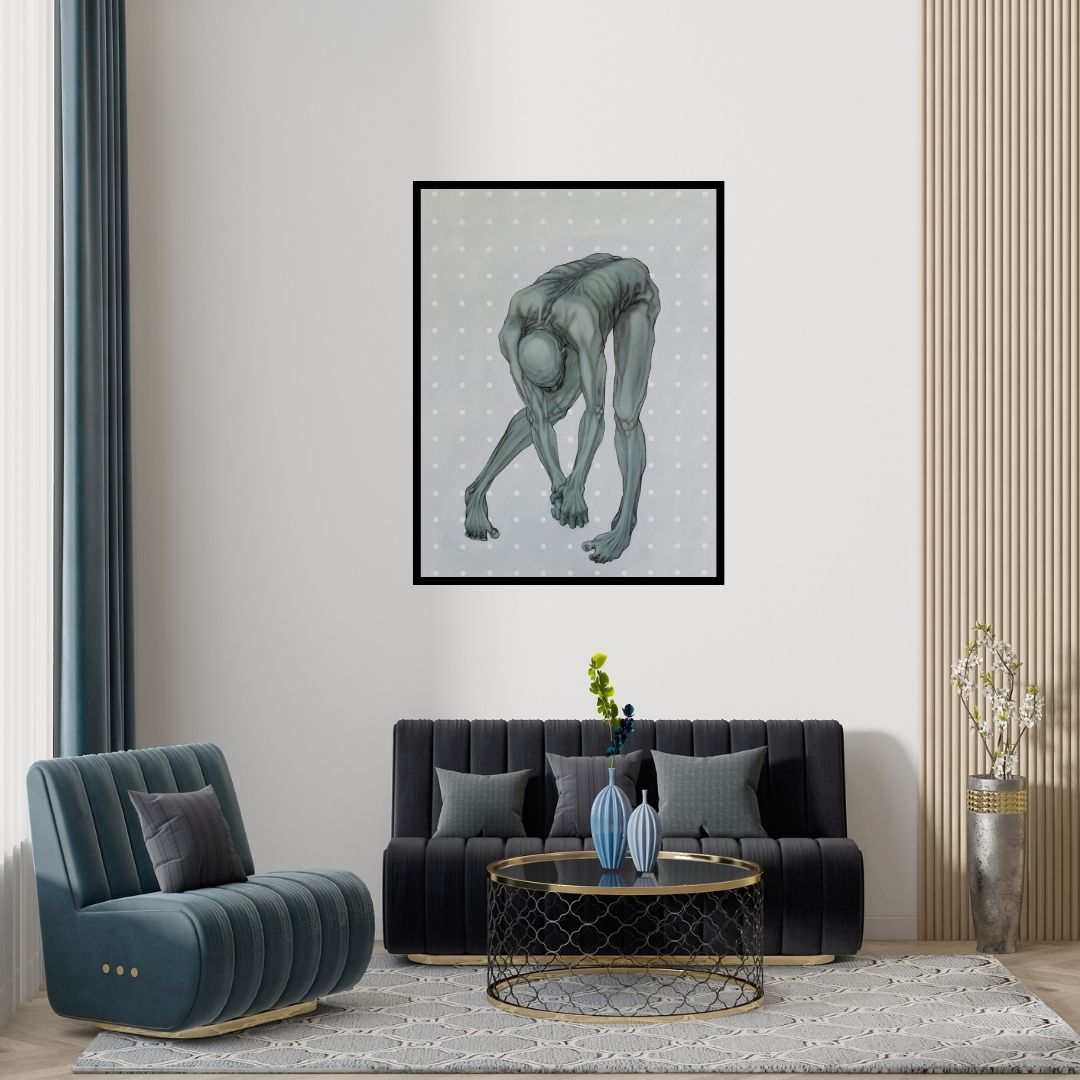 Preview of 'Flux 2 (Desiccated)' Painting by Ritesh Warambhe shown on a wall in a furnished room.