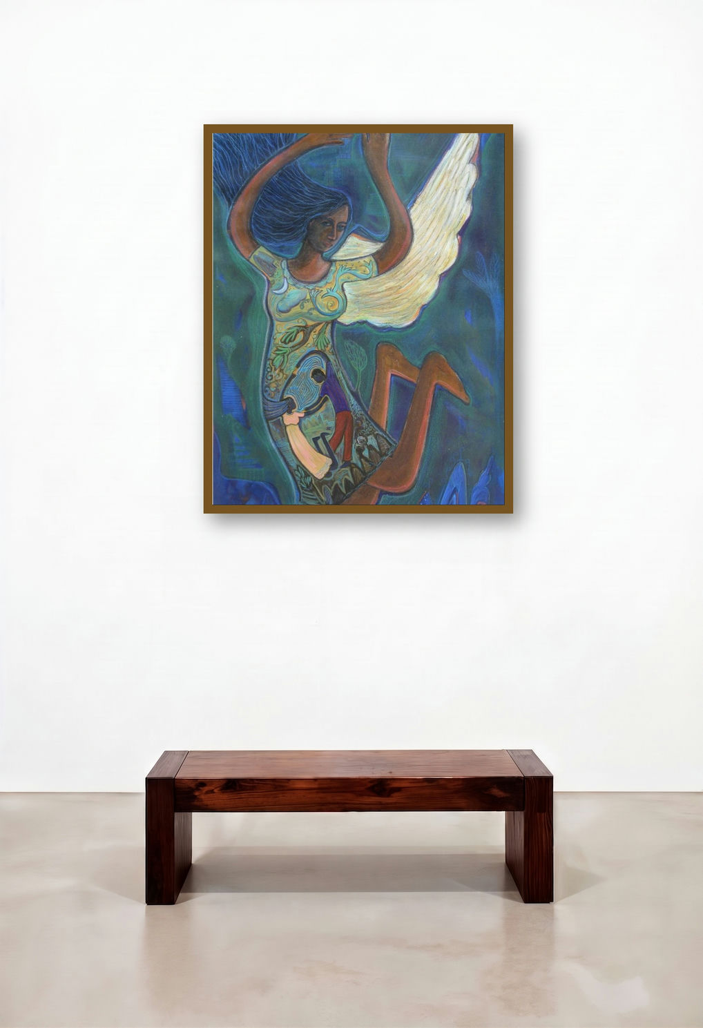 Flying Angel I (Ascendance) by artist Arpita Chandra displayed in a Japandi Foyer