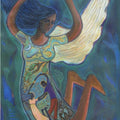 Figurative mixed media titled 'Flying Angel I', 36x60 inches, by artist Arpita Chandra on Canvas