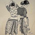 Folded In Time 2' figurative mixed-media painting by artist Ramchandra S Kharatmal, 30x30 inch, on jucard textile