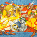 Figurative acrylic painting titled 'Folk dance 12', 36x60 inches, by artist Uttam Manna on Canvas