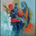 Figurative acrylic painting titled 'Folk Musicians', 36x32 inches, by artist Kariyappa Hanchinamani on Canvas