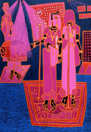 Folk Studio 7 (The M Show) by Anup Shrivastav, Original Acrylic Figurative Painting on Canvas, Medium Vertical Wall Art