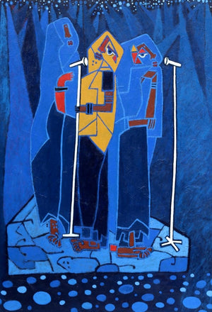 Folk Studio 8 (The M Show) by Anup Shrivastav, Original Acrylic Figurative Painting on Canvas, Medium Vertical Wall Art