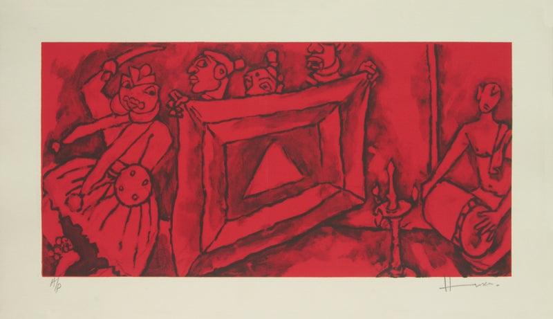 Figurative serigraphs painting titled 'Folklore Kerala 2', 16x28 inches, by artist M. F. Husain on Paper