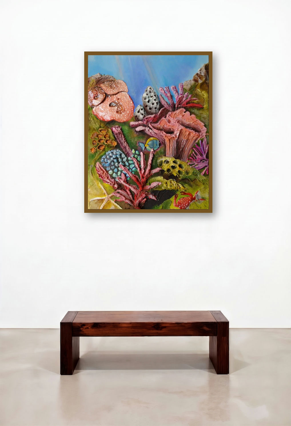 Fondale Marino by artist Francesca Monico displayed in a Mid-Century Modern Reception Area
