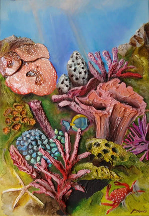 Fondale Marino by Francesca Monico, Original Acrylic Nature Painting on Canvas, Small Vertical Wall Art