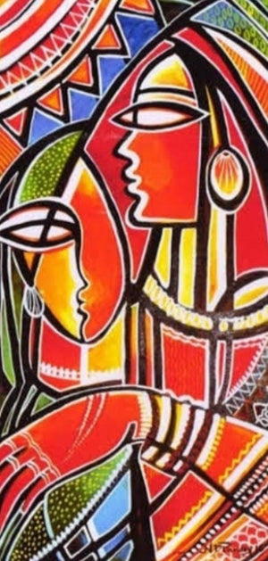 For Each Other (Faces of Harmony) by N P Pandey, Original Acrylic Figurative Painting on Canvas, Small Vertical Wall Art