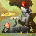 Nude acrylic painting titled 'Forbidden Feast 2', 36x32 inches, by artist Mansi Sagar on Canvas
