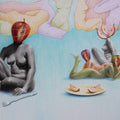 Forbidden Feast' nude color-pencil drawing by artist Mansi Sagar, 22x28 inch, on canson paper