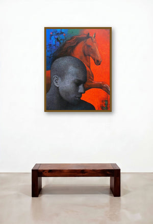 Force 27 (The Inner Rider) by artist Rajan Raghavan displayed in a Luxury Lounge