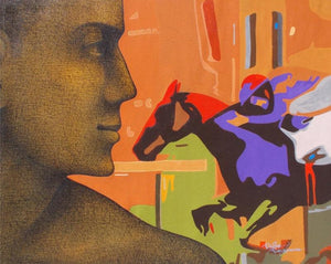 Force 29 (The Thrill of the Race) by Rajan Raghavan, Original Acrylic Figurative Painting on Canvas, Medium Horizontal Wall Art