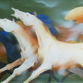 Animals acrylic painting titled 'Forceful Horses', 22x37 inches, by artist Vishnu Sonavane on Canvas