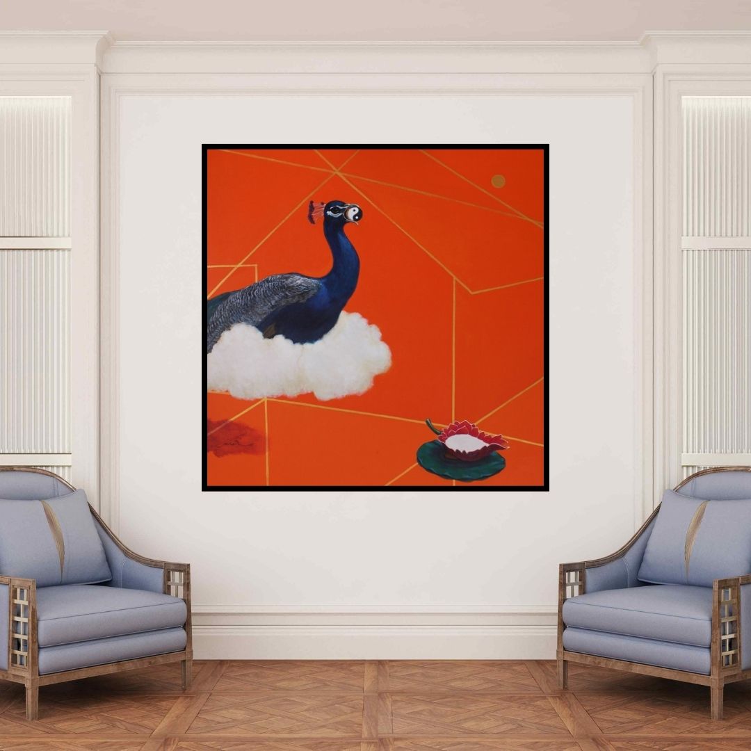 In-situ view of Javed Mulani's 'Forecast (Unlocking Transformation)' painting in a room