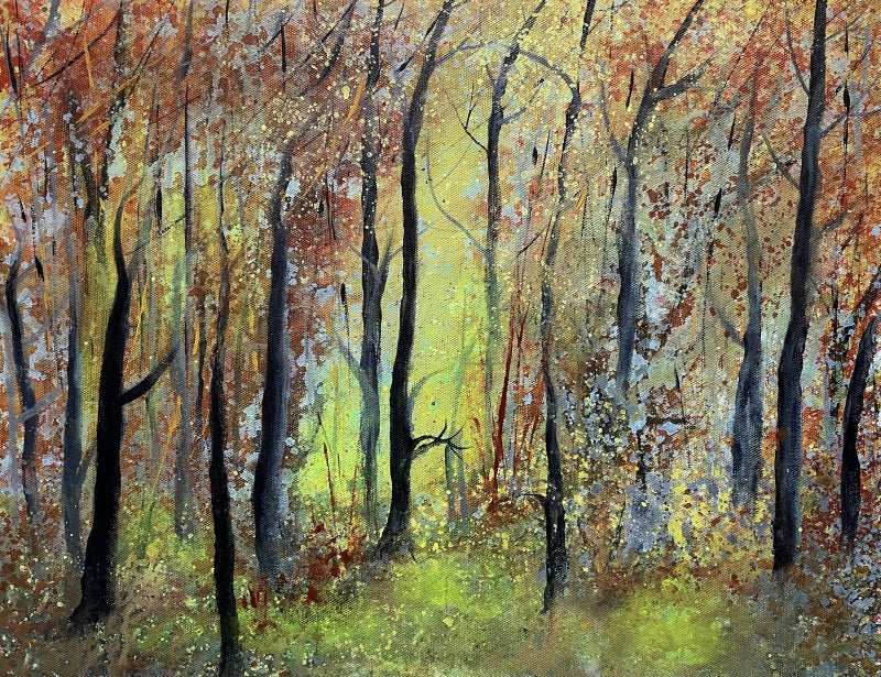 Forest In Autumn' nature acrylic painting by artist Umesh Pandey, 13x17 inch, on canvas