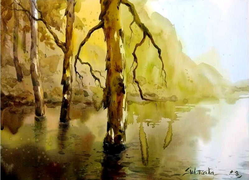 'Forest Love 1' nature watercolor painting by artist Subrata Malakar, 22x30 inch, on paper