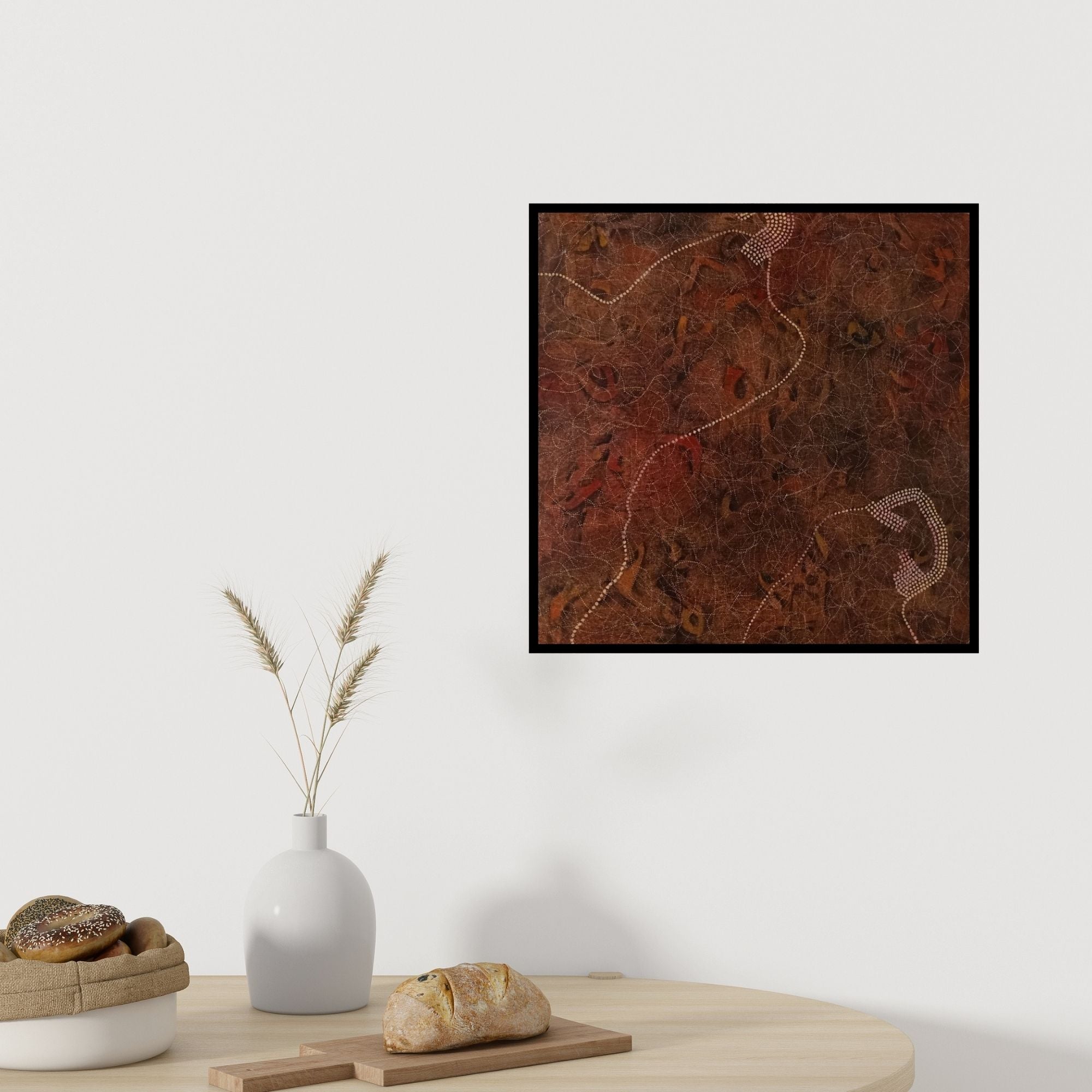 In-situ view of Bharti Dixit's 'Forestis Silvia 2 (The Dreaming Track)' painting in a room