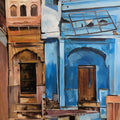 Cityscape acrylic painting titled 'Forgotten Alleys', 36x33 inches, by artist Shagufta Mehdi on canvas