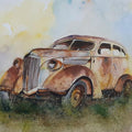 Transportation watercolor painting titled 'Forgotten Rusted old truck', 16x12 inches, by artist Mrutyunjaya Dash on paper