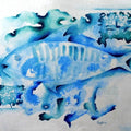 Animals watercolor painting titled 'Fossil Series 2', 9x11 inches, by artist Ranjith Raghupathy on Paper