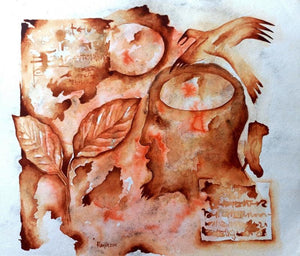 Fossil Series 3 (Inner Journey**) by Ranjith Raghupathy, Original Watercolor Figurative Painting on Paper, X-Small Horizontal Wall Art