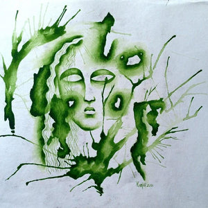 Fossil Series 6 (Nature's Embrace**) by Ranjith Raghupathy, Original Watercolor Figurative Painting on Paper, X-Small Vertical Wall Art