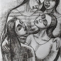 Figurative dry pastel drawing titled 'Four Friends', 30x22 inches, by artist Sumana Nath De on Paper