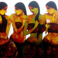 Figurative acrylic painting titled 'Four Girls', 48x48 inches, by artist Mukesh Salvi on Canvas