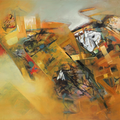 Fragments In Flow 2' abstract acrylic painting by artist Dilip Mali, 30x48 inch, on canvas