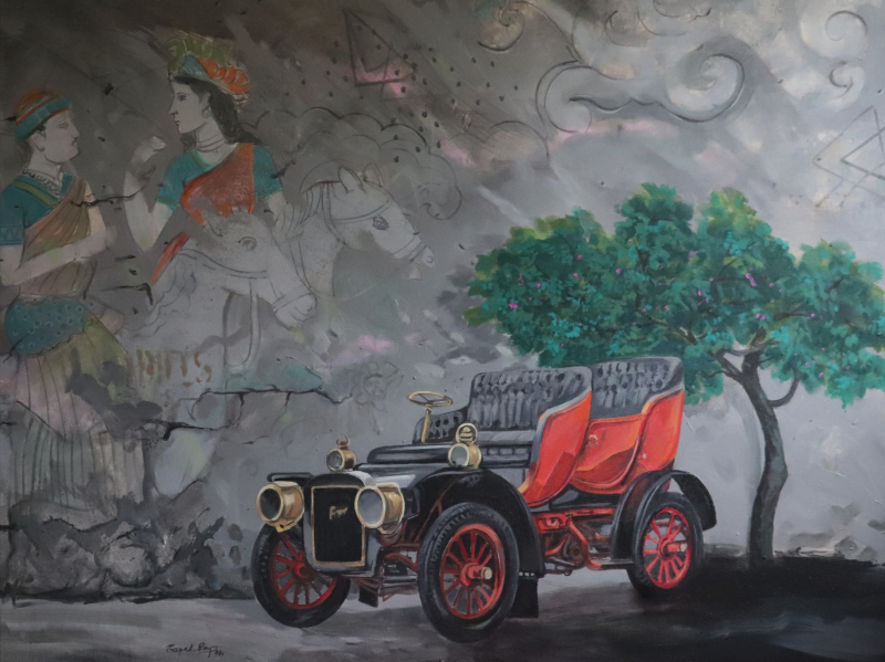 Fragments Of Memory' contemporary acrylic painting by artist Gopal Roy, 36x48 inch, on canvas