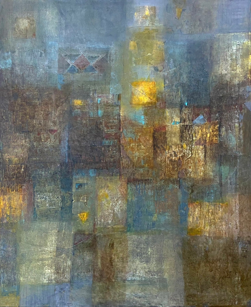 Fragments Of Silence' abstract acrylic painting by artist Suchita Tarde, 44x35 inch, on canvas
