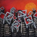 'Framed Dreams 5' figurative acrylic painting by artist Uttam Bhattacharya, 30x48 inch, on canvas
