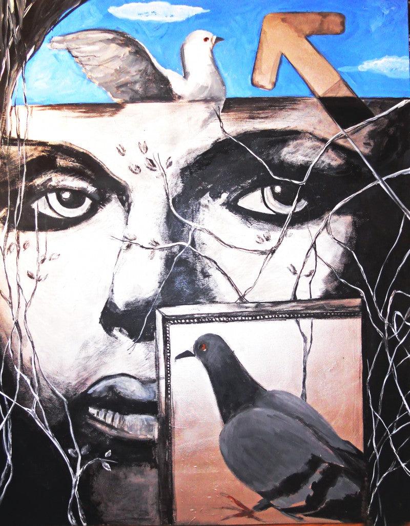 Expressionist mixed media titled 'Framed Woman', 72x48 inches, by artist Partho Sengupta on Canvas