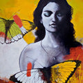 Figurative acrylic painting titled 'Freedom of beauty 15', 48x24 inches, by artist Kishore Pratim Biswas on Canvas