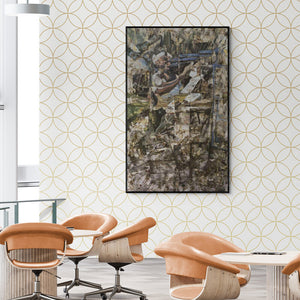 In-situ view of Rajdeep Das's 'Fregmented 2 (Abstract Barber Shop)' painting in a room