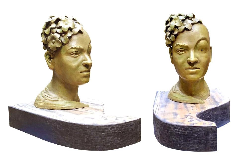 Frida Kahlo' portrait Bronze sculpture by artist Sukanta Chowdhury, 11x7 inch, on bronze
