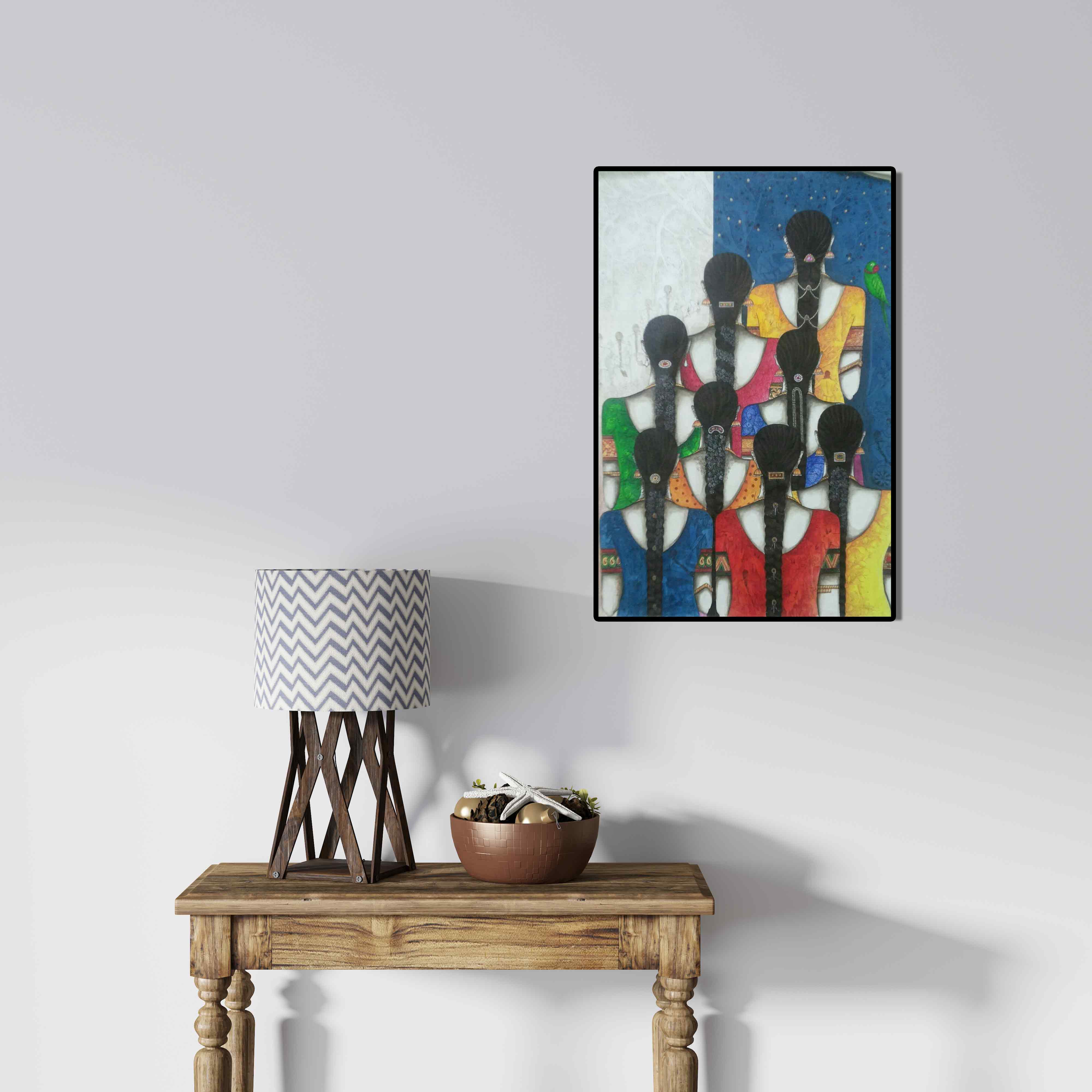 In-situ view of Kappari Kishan's 'Friends Iii' painting in a room