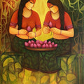 Figurative acrylic painting titled 'Friendship', 40x30 inches, by artist Mousumi Mukherjee on Canvas