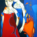 Figurative acrylic painting titled 'Friendship Girls', 52x36 inches, by artist Anand Panchal on Canvas