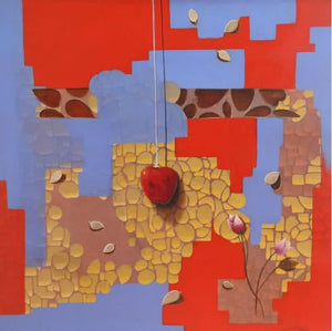 From Heaven (Crimson Reveal) by Nitin Marde, Original Acrylic Oil Figurative Painting on Canvas, Large Horizontal Wall Art